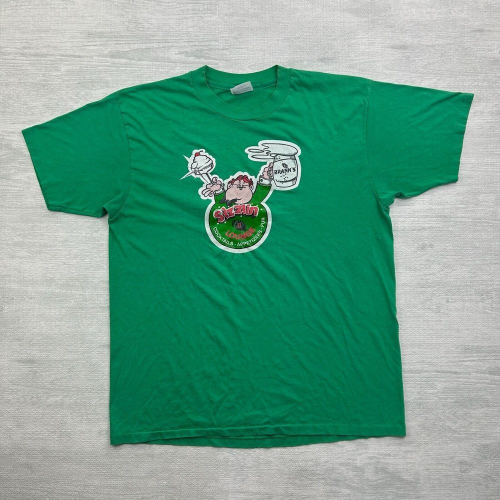 Vintage‎ Brann's Steakhouse Shirt Adult XL Green Sizzlin Lounge Cocktails Bar